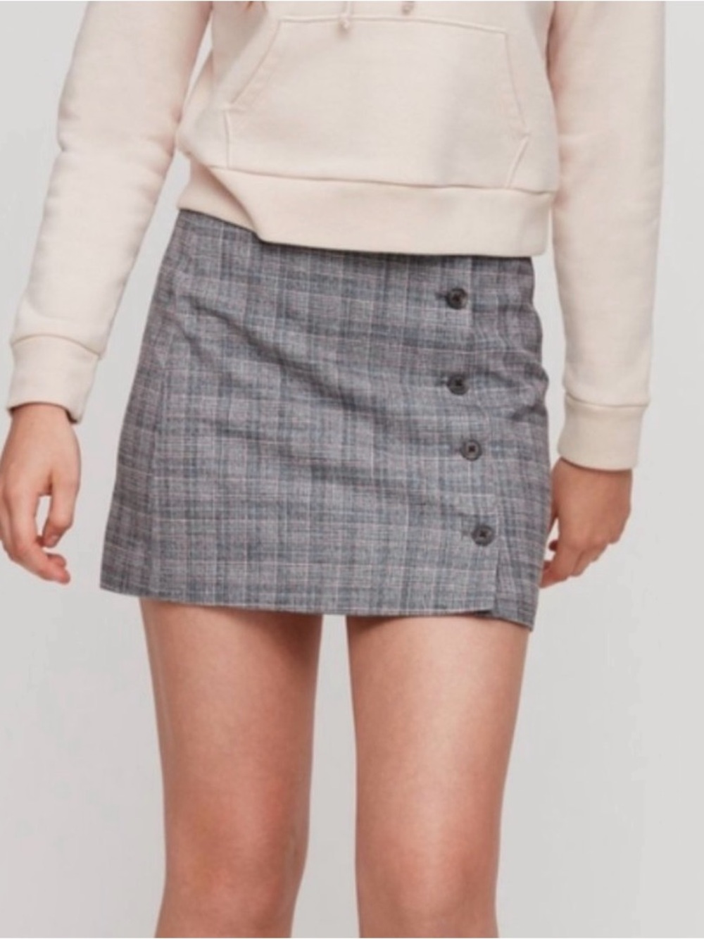 Sunday Best Gray Plaid Button-Accent Mini Skirt